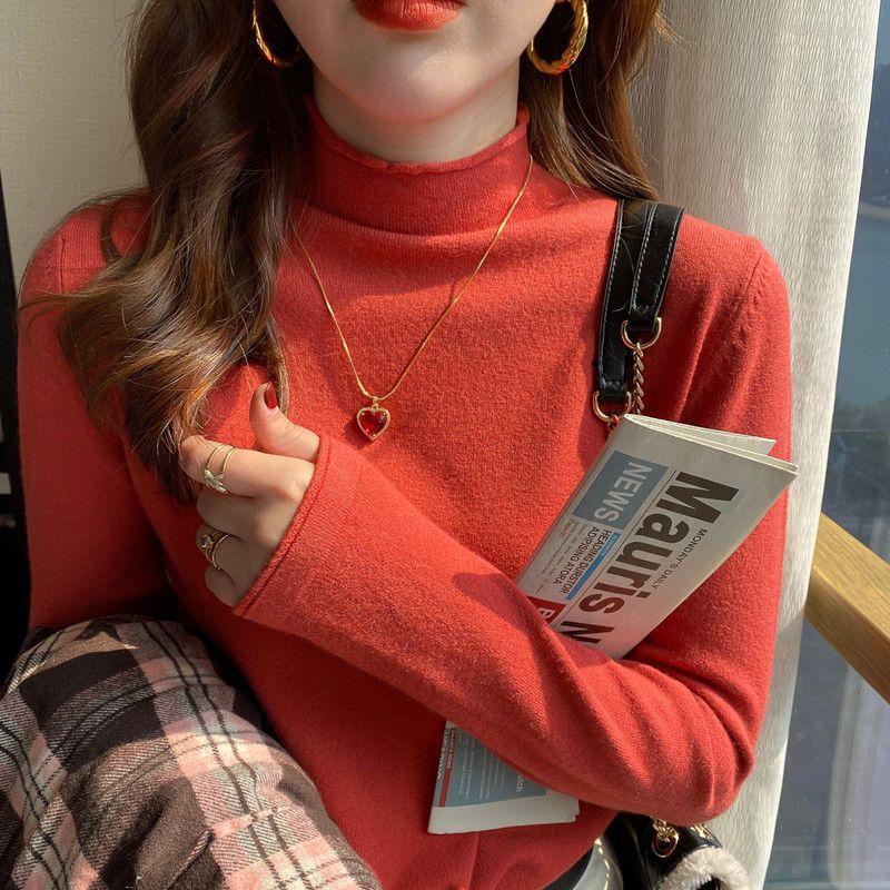 Herbst Winter Damen Rollkragen Strick Basic Shirt Weich Warm Einfarbig Pullover Slim Fit Dehnbares Strickoberteil Strick T-Shirt