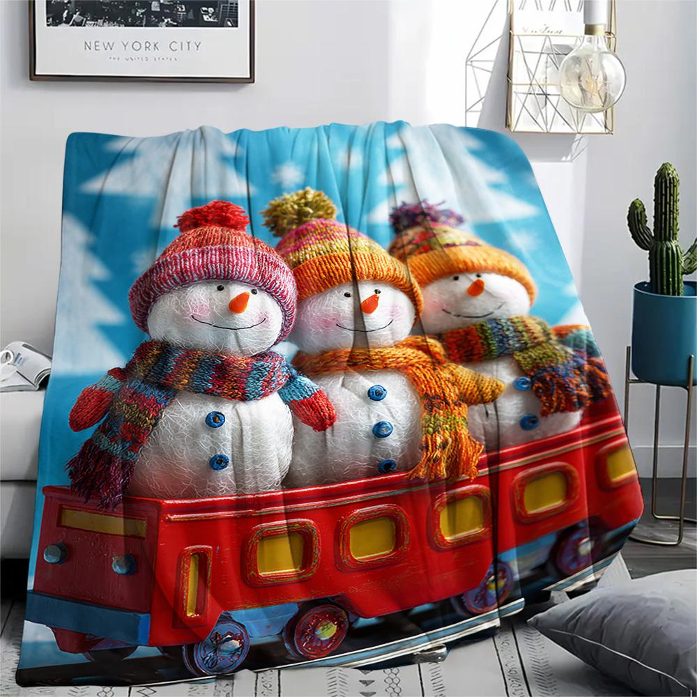 Snowmen Print Flannel Blanket, High Quality Comfortable for All Seasons, Home Decor, Warmth and Comfort, Perfect for Christmas Gifts