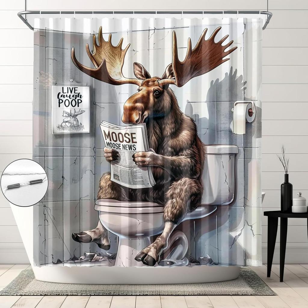 Funny Husky Shower Curtain Humor Husky Animal Sitting On Toilet Reading Newspaper Shower Curtains  Shower Curtain for Bathroom