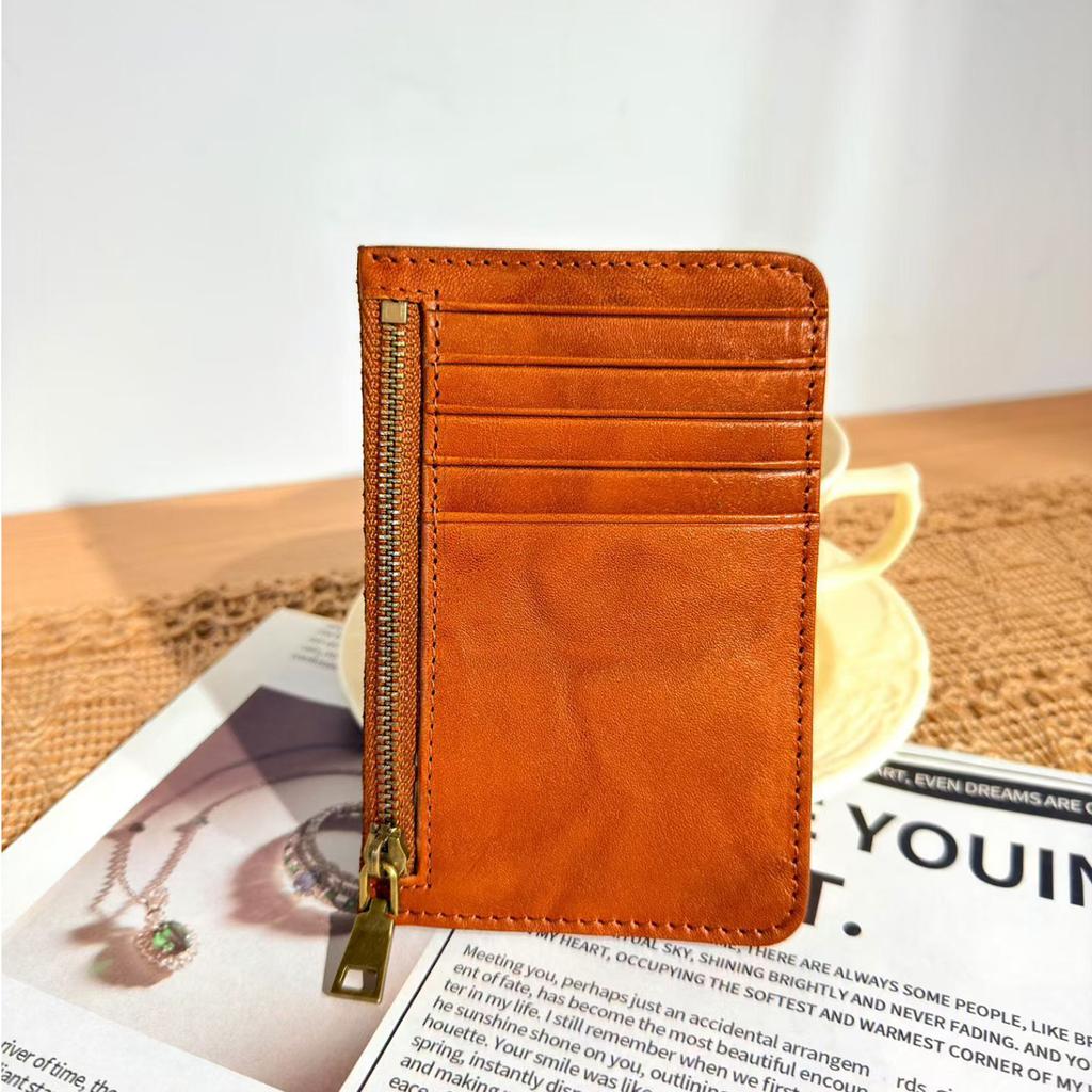 Genuine Leather Wallet for Women Vintage Slim Credit Card Holder with Zipper Coin Pocket