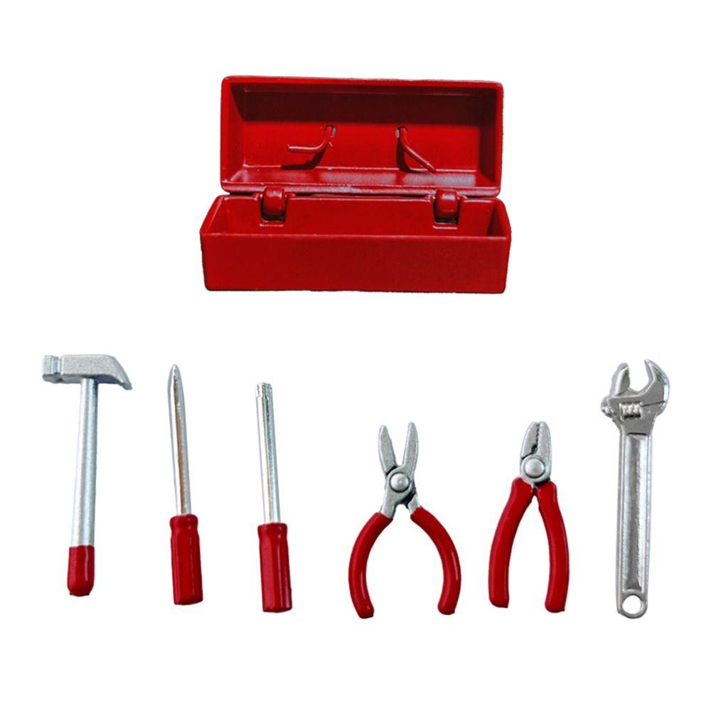 1:12 Scale Dollhouse Toolbox with Storage Box Red Handle Miniature Toolbox Hammer Wrench Simulation Model Dolls Accessories Gift