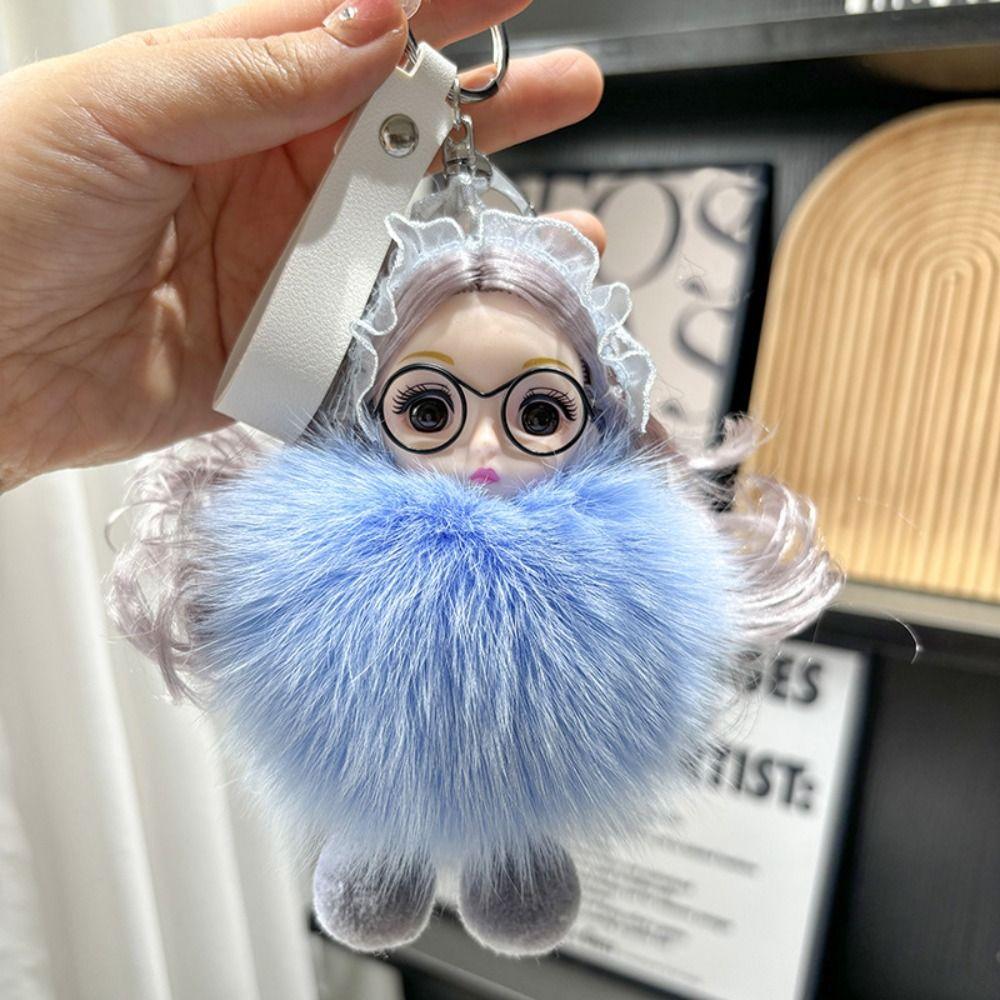 Hairball Pompom Sleeping Baby Keychain Kawaii Fluffy Toys INS Plush Dolls Pendant Children
