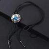 5Pcs Western Cowboy Vintage Flower Stone Pendant Bolo Tie Braided Leather Rope Cord Necktie Necklace Jewelry Neckwear