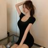 Women's Solid Color Short Sleeve Dress Low Collar Summer Bodycon Dress Club Dress Party Dress