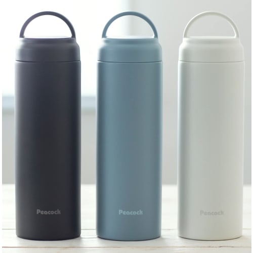 Peacock Thermos Screw-On Mug, White, 480ml, with Handle for Easy Carrying. Keeps drinks hot or cold with this lightweight thermos. Perfect for tumbler