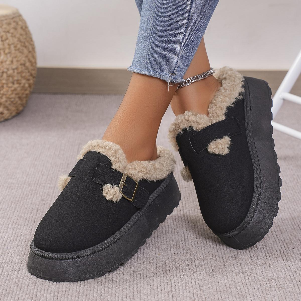 Fashion New Suede Buckle Warm Flat Slippers for Winter Round Toe Thick Sole Non-slip Sexy Comfortable Casual Cotton Drag Women 36 2559₽