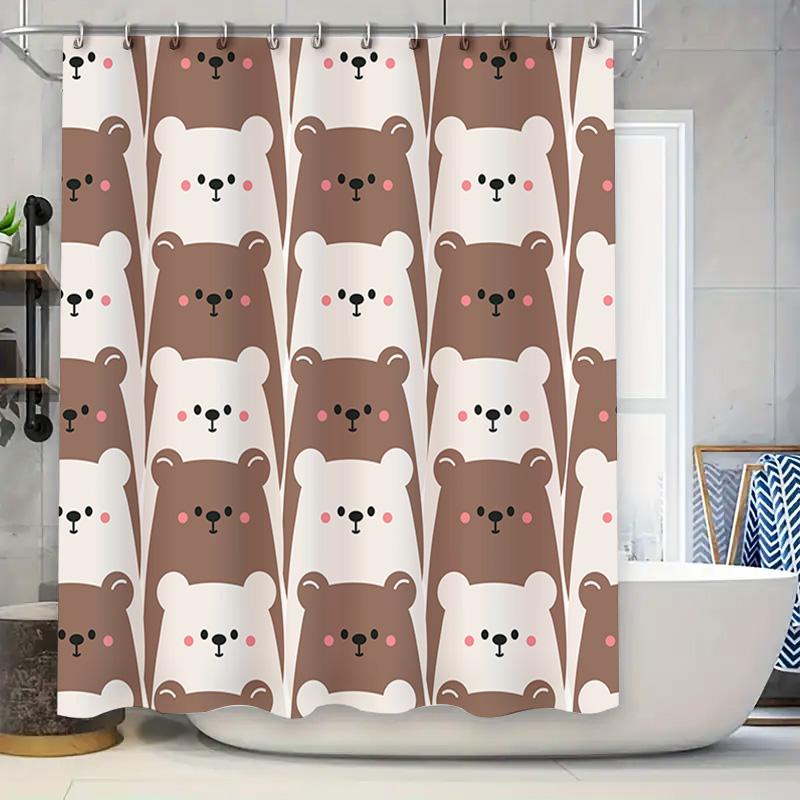 

Adorable Bear Pattern Shower Curtain Pink Brown Cute Animal Print Bathroom Decor For Kids Room Washable Fabric Shower Caddy Deco W60H190(CM)-1 Pcs