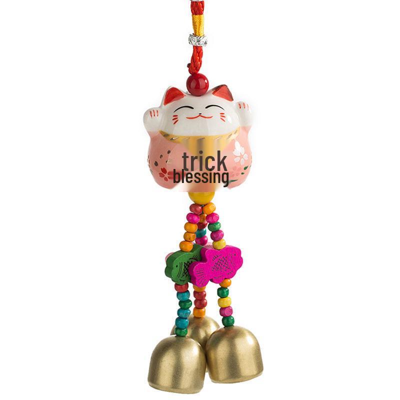 Cat Ceramic Wind Chime Doorbell Pendant - Small Hanging Ornament for Doors or Shop Openings