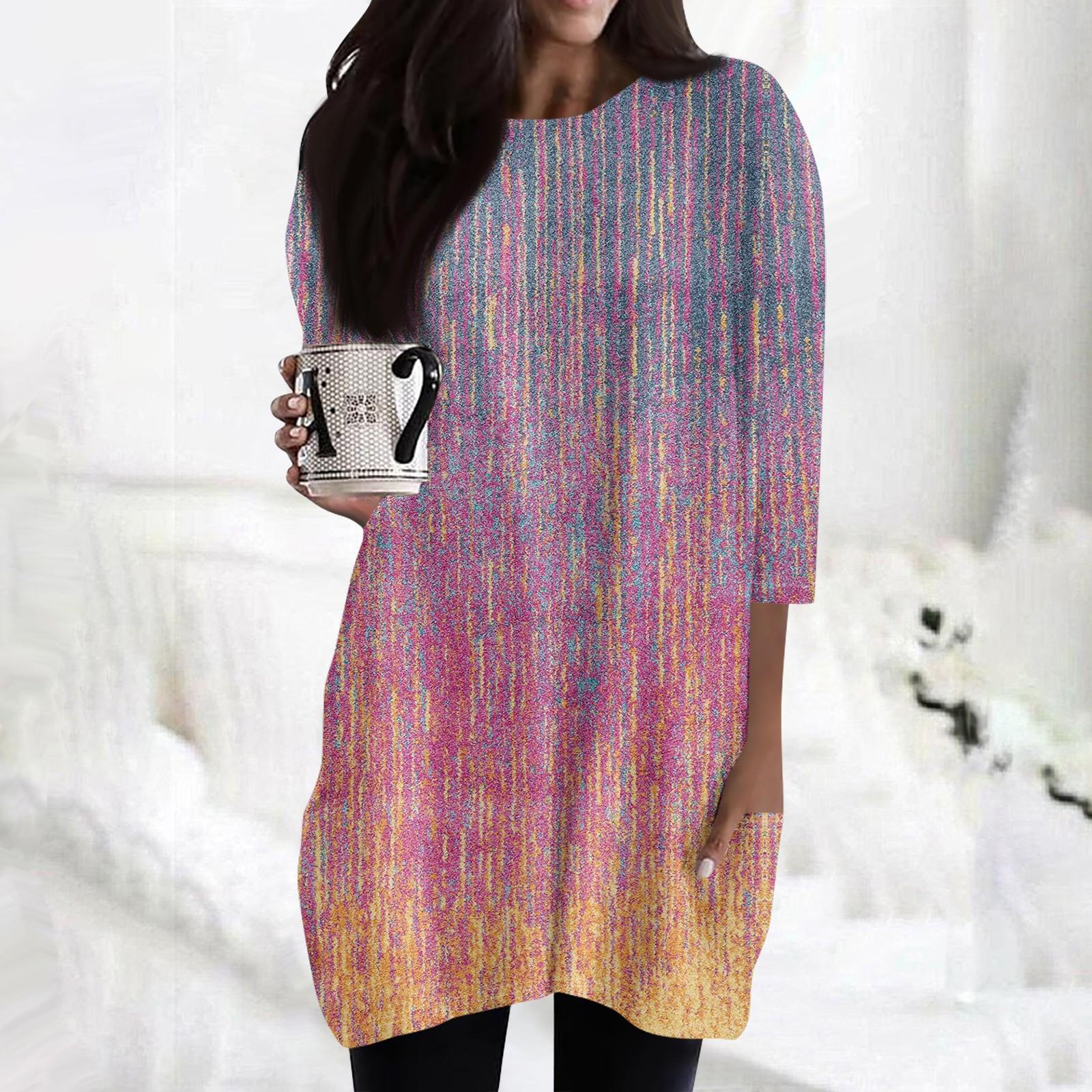 

Женские повседневные рубашки с рукавами 3/4, модные туники с принтом, топы с карманами S