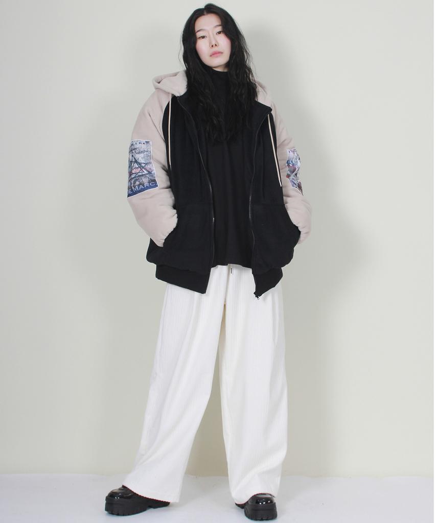 Deumakeu Wide-Fit Corduroy One-Pleat Elastic Pants White