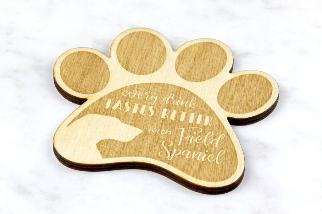 Field Spaniel - Mug coaster, engraved coaster with dog, gift for dog lover by Art-Dog brand