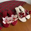 Cowhide Version~ Niche Flower Thin Heel Flip-flop Shoes for Women's Summer Wear 2025 New Beach Cat Heel Sandals