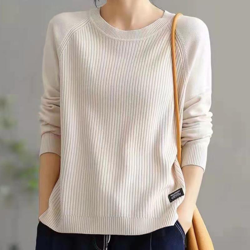 Frühling klassischer Pullover Damen Pullover langärmlig plus lässiger Rundhals schlankmachender Seitenschlitz Strickpullover Damen Innenoutfit