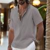 Men's Linen Shirts Short Sleeve Button Up Neck Stand Collar Casual Summer Home Daily Shirts