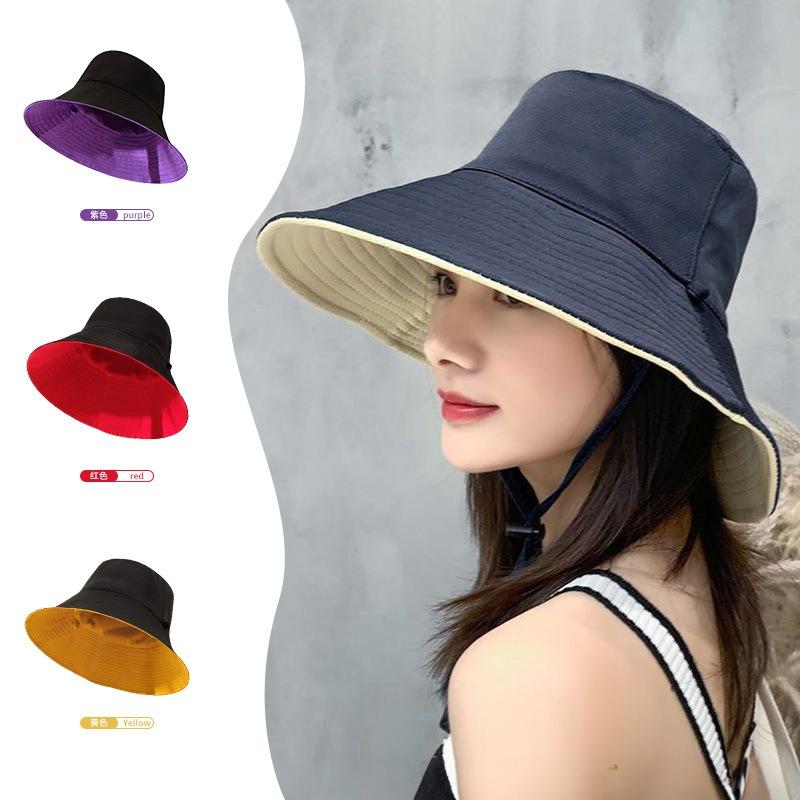 Fashion Large Brim Double-sided Bucket Hat Women's Autumn Sun Protection Hat Solid Color Versatile Sun Hat, Women