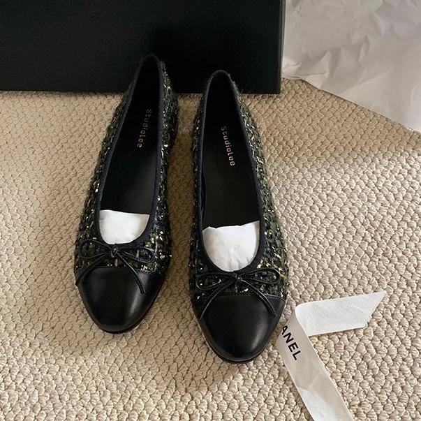 

Sheepskin grape mother same classic splicing round head ballet flats bow low heel small fragrant wind light mouth single shoes 40