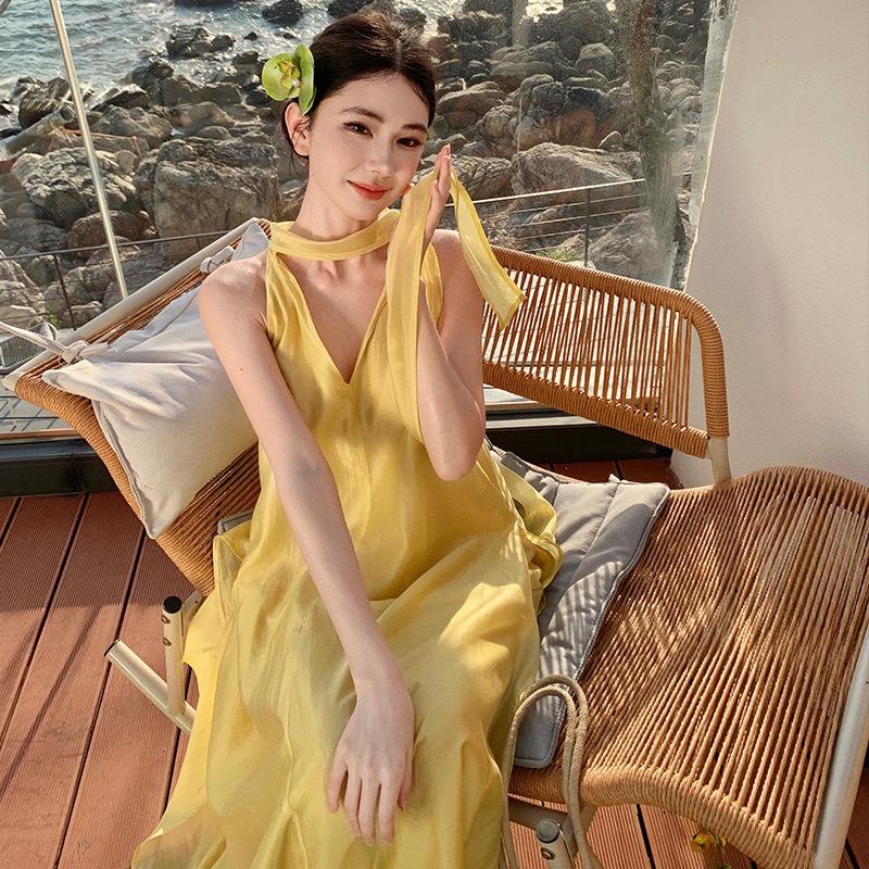Island Beautiful Vacation French Streamer Dress Girl High Sense Loose Meat Vacation Dress
