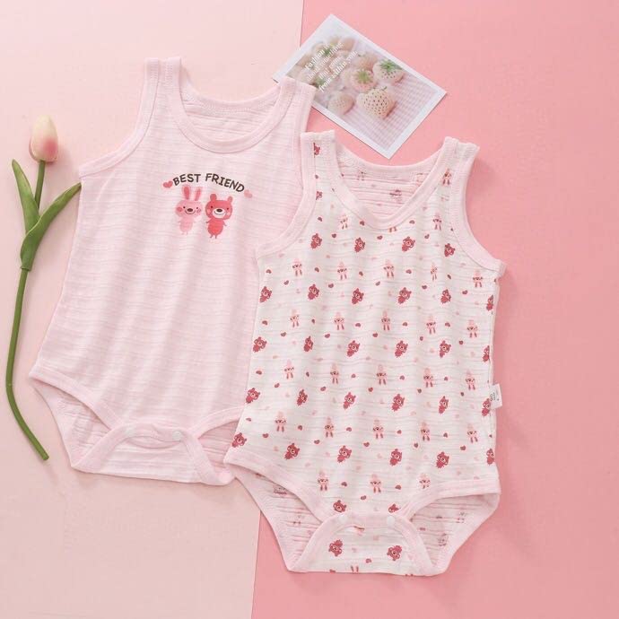 Baby Koi Baby Clothes Camisole Girls Set Romper Underwear Material Coverall Pink Set 4 Rabbit Pattern 100cm Three-Piece All-Year