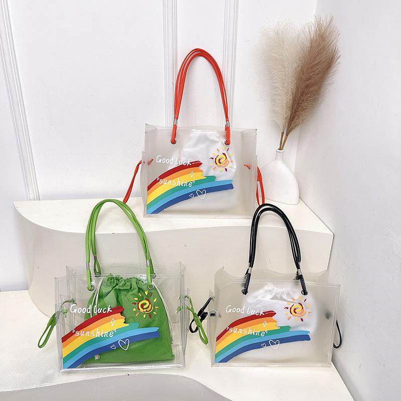 Summer bag 2025 new fashion pvc transparent jelly bag sweet girl large capacity versatile tote bag tide
