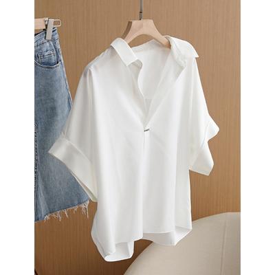 Übergröße Damen Französisches V-Ausschnitt Kurzarmshirt Damen Sommer High-End Dünnes Hemd