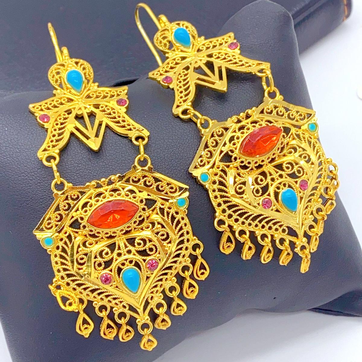

2026 Gold-plated Earrings Xinjiang Ethnic Style Indian Bride Ear-hanging Earrings Nigerian Jewelry