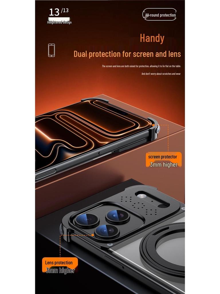 Apple 17 Pro Max Metal Aroma Magnetic Phone Case with 360° Rotating Bracket for iPhone 16