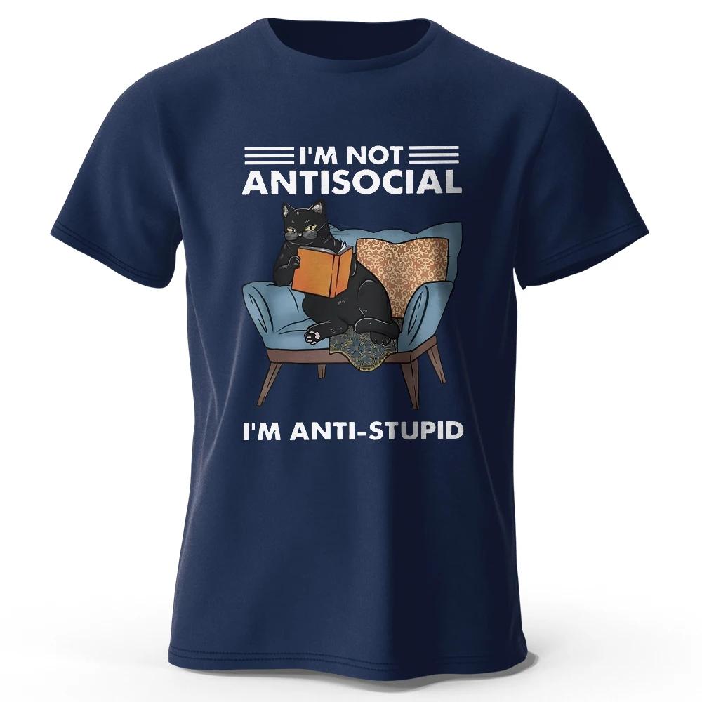 Mens I Am Not Anti Social Printed TShirt 100 Cotton Oversized Funny Cat Graphic Tees for Men Women Summer Tops