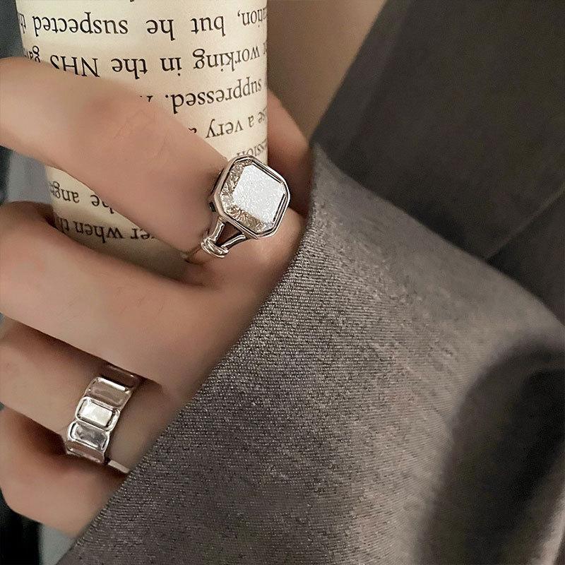 Promotion Trendy Square Crystal Thai Silver Female Finger Ring For Women Never Fade Hand Accessories Gifts