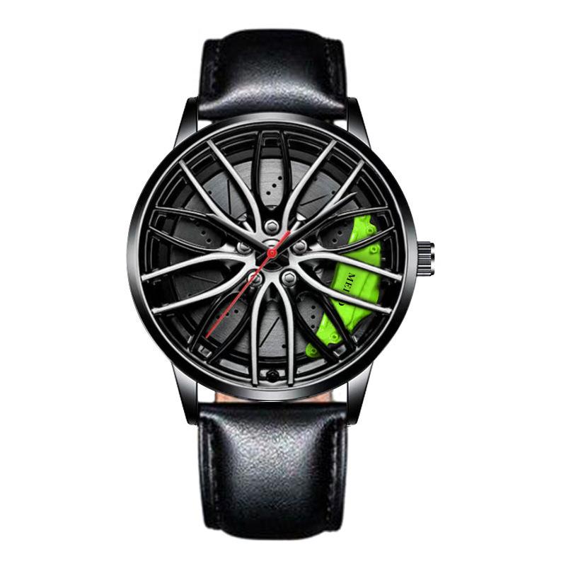 Trendy Men's Sports Car Wheel Hub Design Watch with 3D Racing Elements