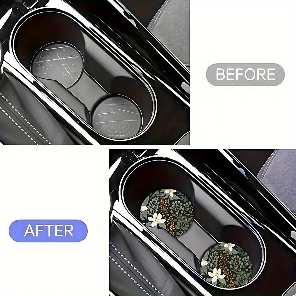 Set of 2 Absorbent Rubber Coasters with a Easy Flower Design for Car Cup Holders - Chic Interior Car Additions
