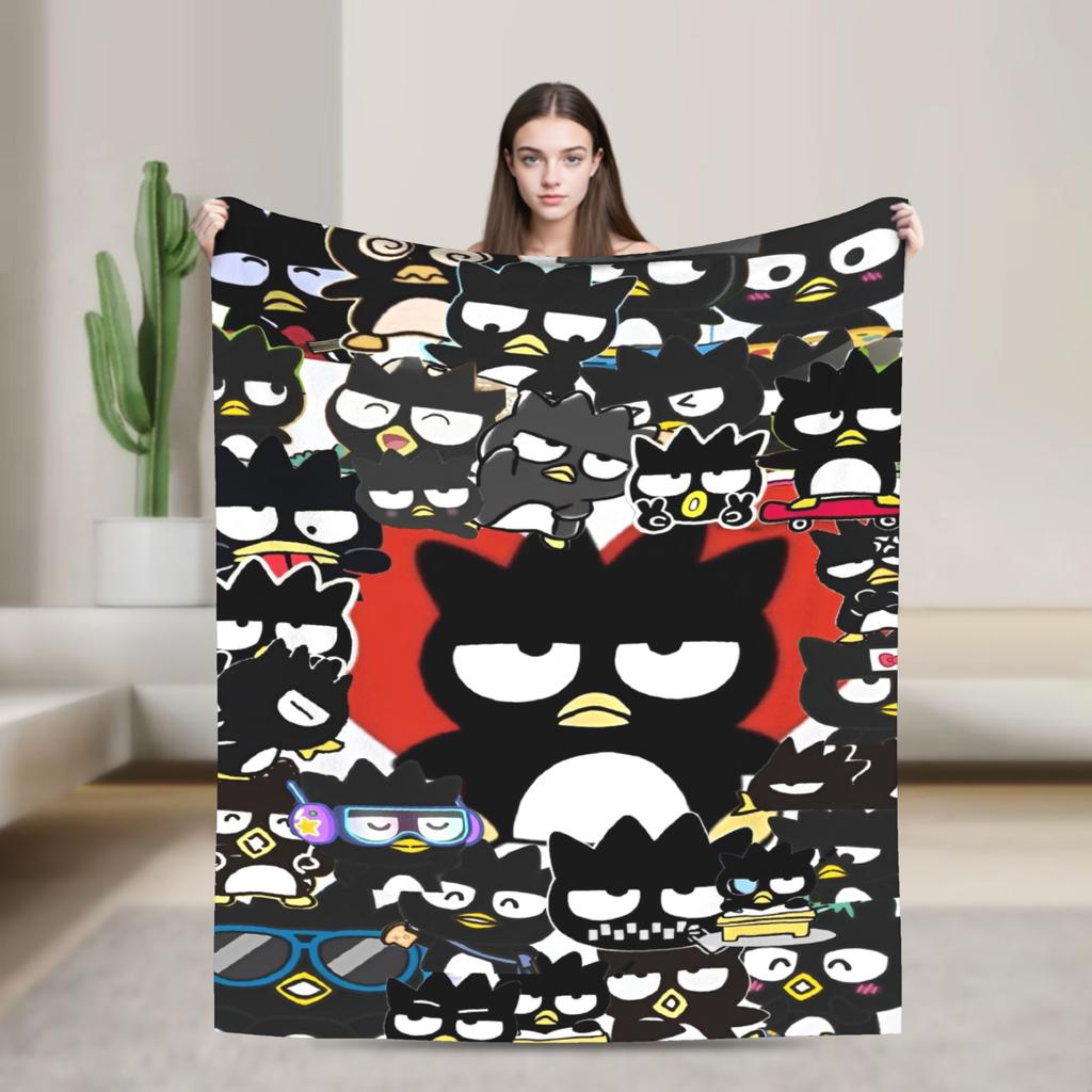Kawaii Black Penguin Blanket Bad Badtz Maru Super Warm Pattern Plush Throw Blanket For Couch Bed Flannel Bedspread Bed Cover