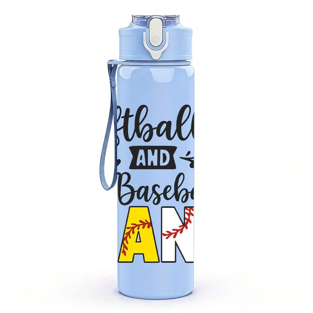 1PC Softball Baseball Nana Text 750ml Color Plastic Sports Water Bottle Leakproof Flip Straw Lid Suitable for Sports Office Home Use