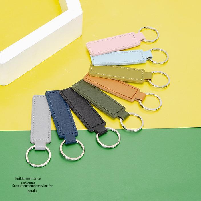 Cross PU Leather Keychain with Double-Sided Stitching: Customizable Logo Leather Pendant for Men and Women Car Keyring