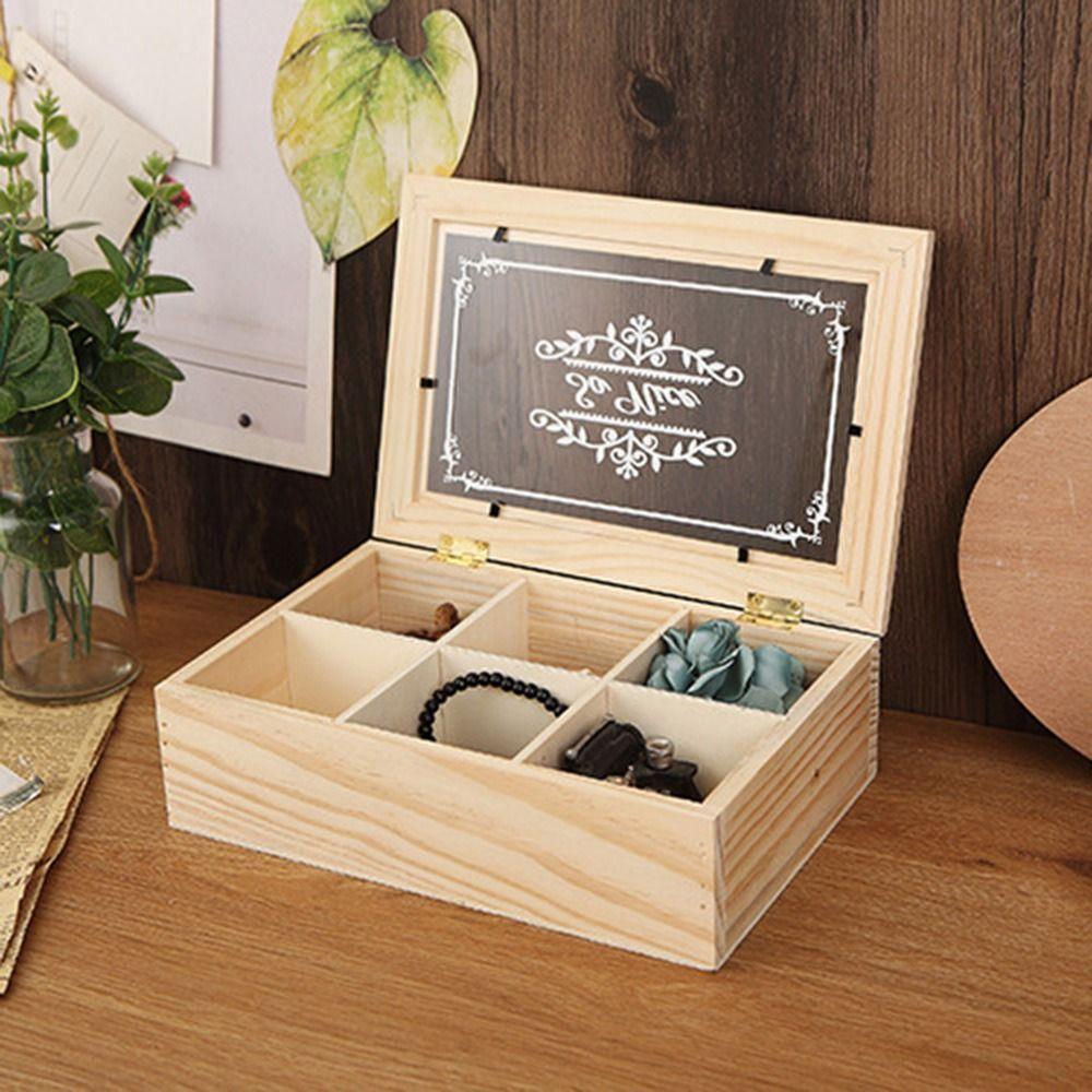 Mit Klarem Deckel Holz-Teebox 6 Fächer Schmuck-Display-Case Stabiler Schreibtisch-Organizer Süßigkeiten