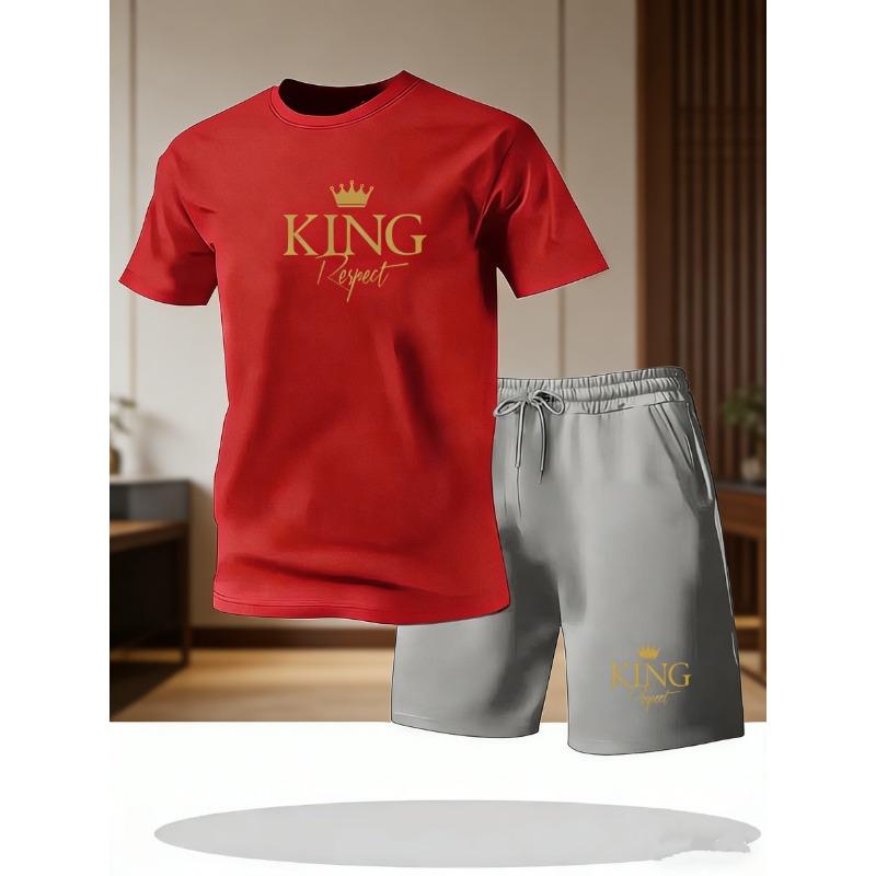 Men's Summer Casual Sportswear Round Neck Short Sleeved T-shirt Shorts 2-piece Set Men's Short Sleeved T-shirt and Shorts Set