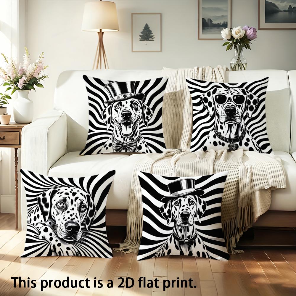 1pc Dalmatian Dog Print Throw Pillow Covers, Retro Black White Spotted Dog Cushion Cases for Home Decor