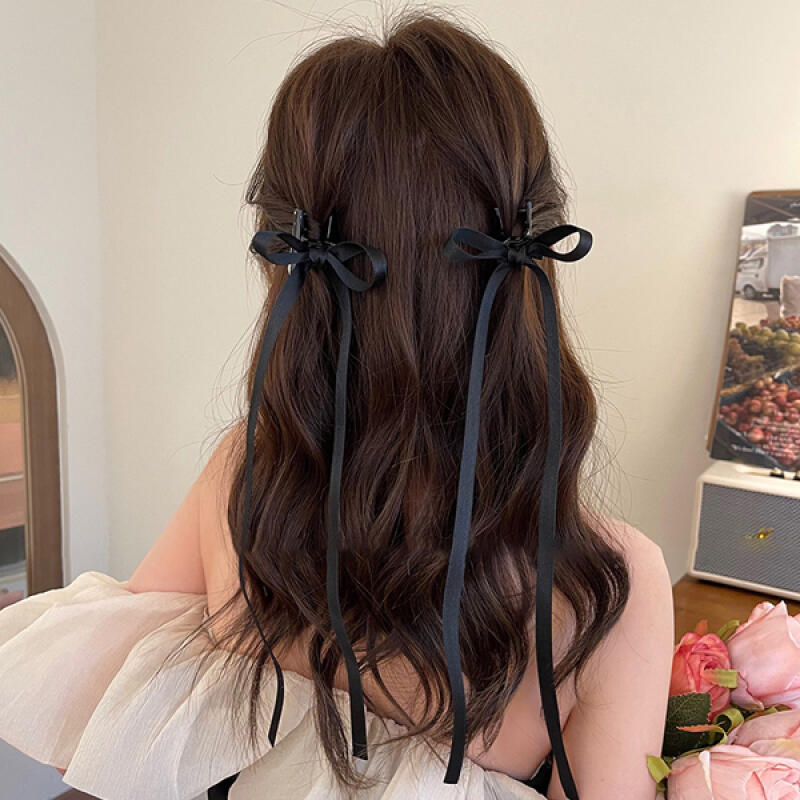 Stenfo Lovely Ribbon Point Hair Clip Ribbon Pin Black (set of 2)