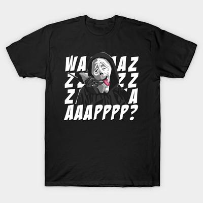 Men Black Print T-shirt Scary Movie Wazzzap? No-Cut Transfer Paper Print Cotton Tshirt