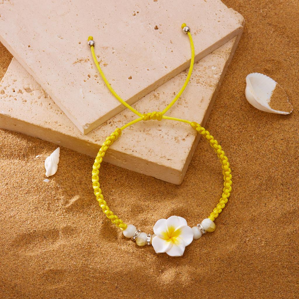 Bohemian Big Flower Charm Bracelets For Women Pink Red Blue Green Flowers Soft Clay Pottery Beaded Bangles Party Jewelry