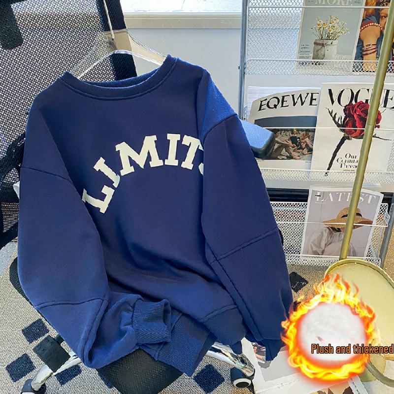 

Huamian Silver Fox Velvet Korean Round Neck Women s Loose Sweatshirt L темно-синий