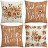 New Autumn Thanksgiving Home Sofa Cushion Cover Letter Printed Linen Flowers Warm Colors