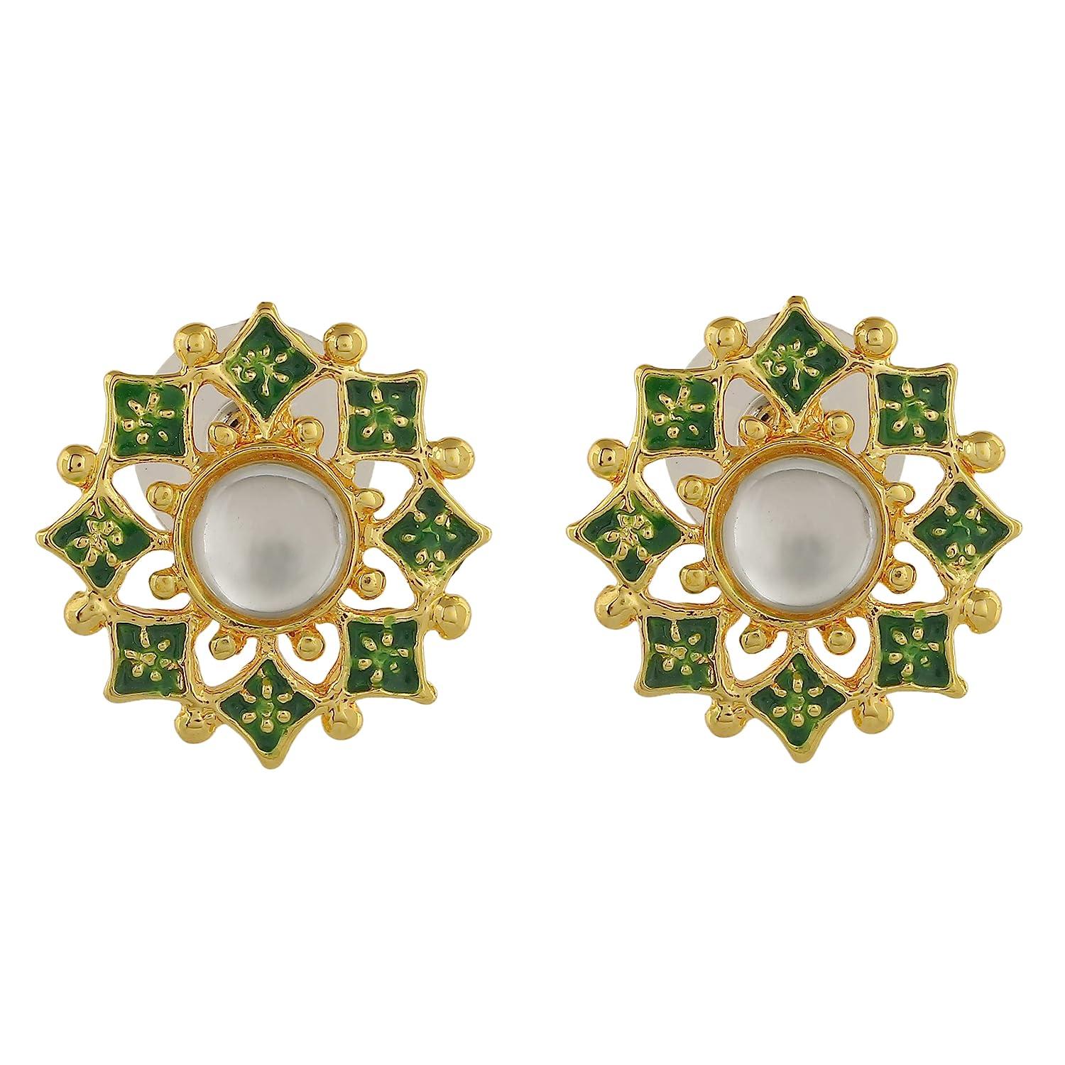 

Женские серьги-гвоздики Meenakari Kundan в форме цветка с родиевым покрытием и синей эмалью