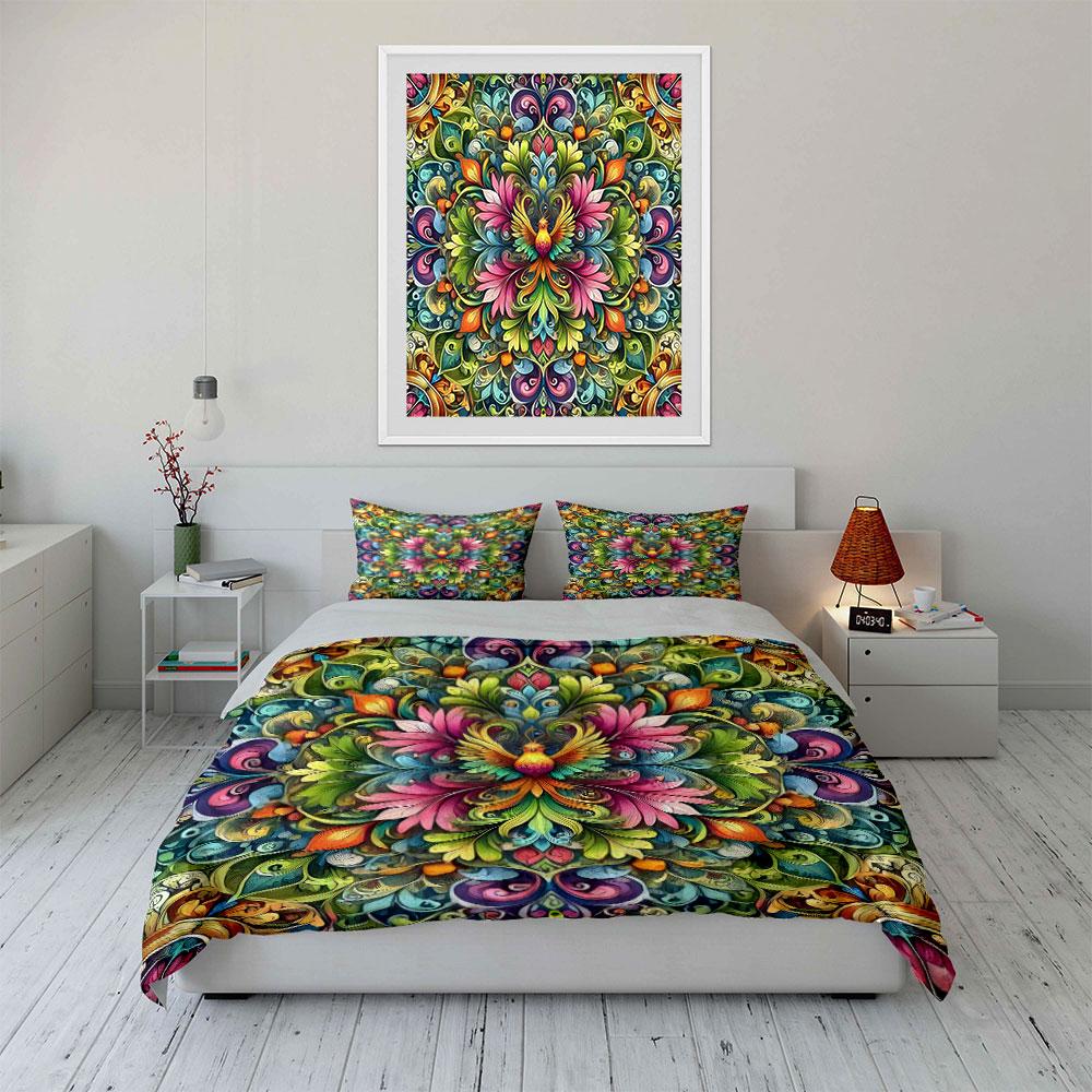 Colorful Floral Bird Decorations Set Soft Skin-Friendly Bedding Set Includes 1 Duvet Cover And 2 Pillowcase Gift