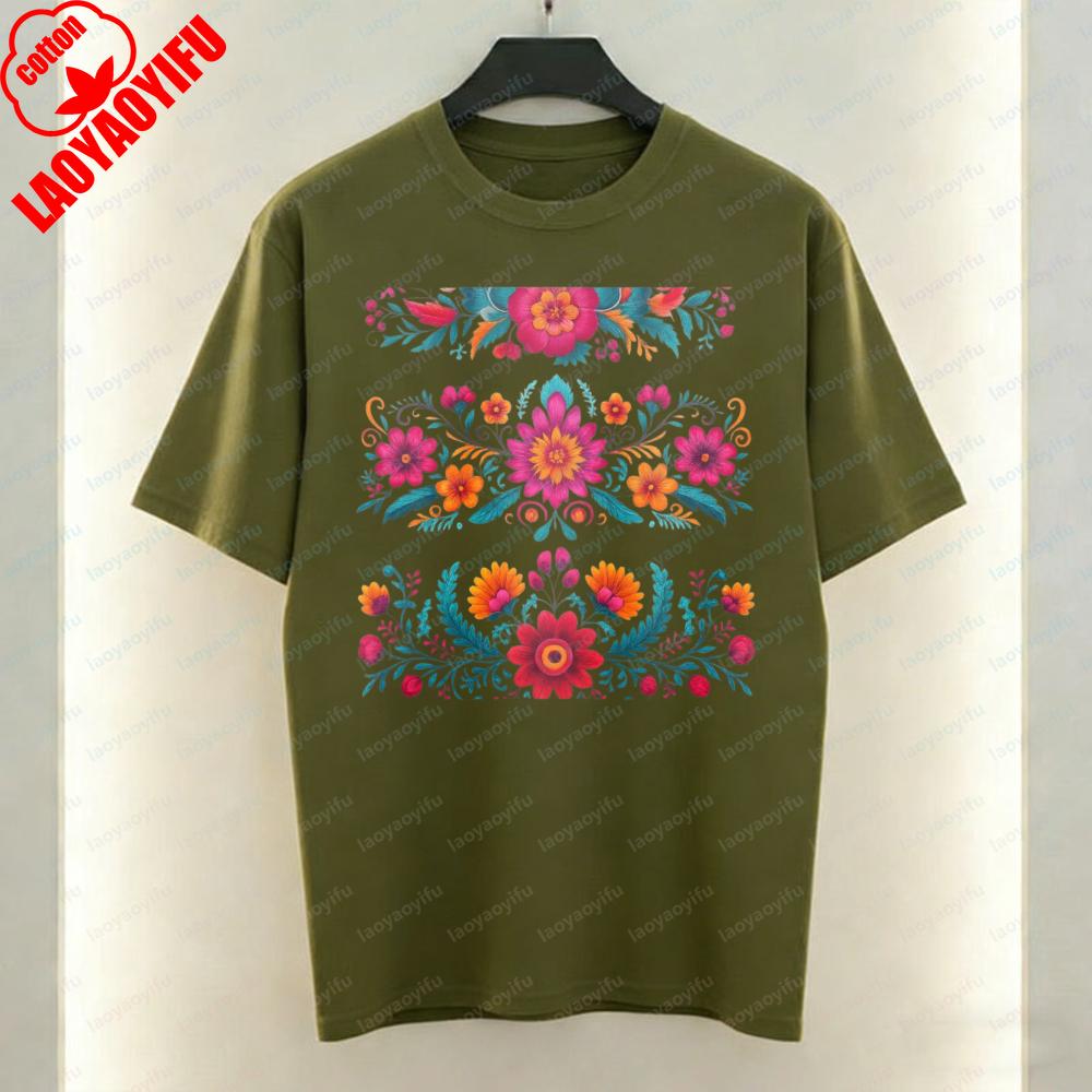 Oaxaca Floral Tee Traditional Mexican Heritage Cultural Pride Printed Tshirt Festival Travel Casual Style Cotton Tops for Women