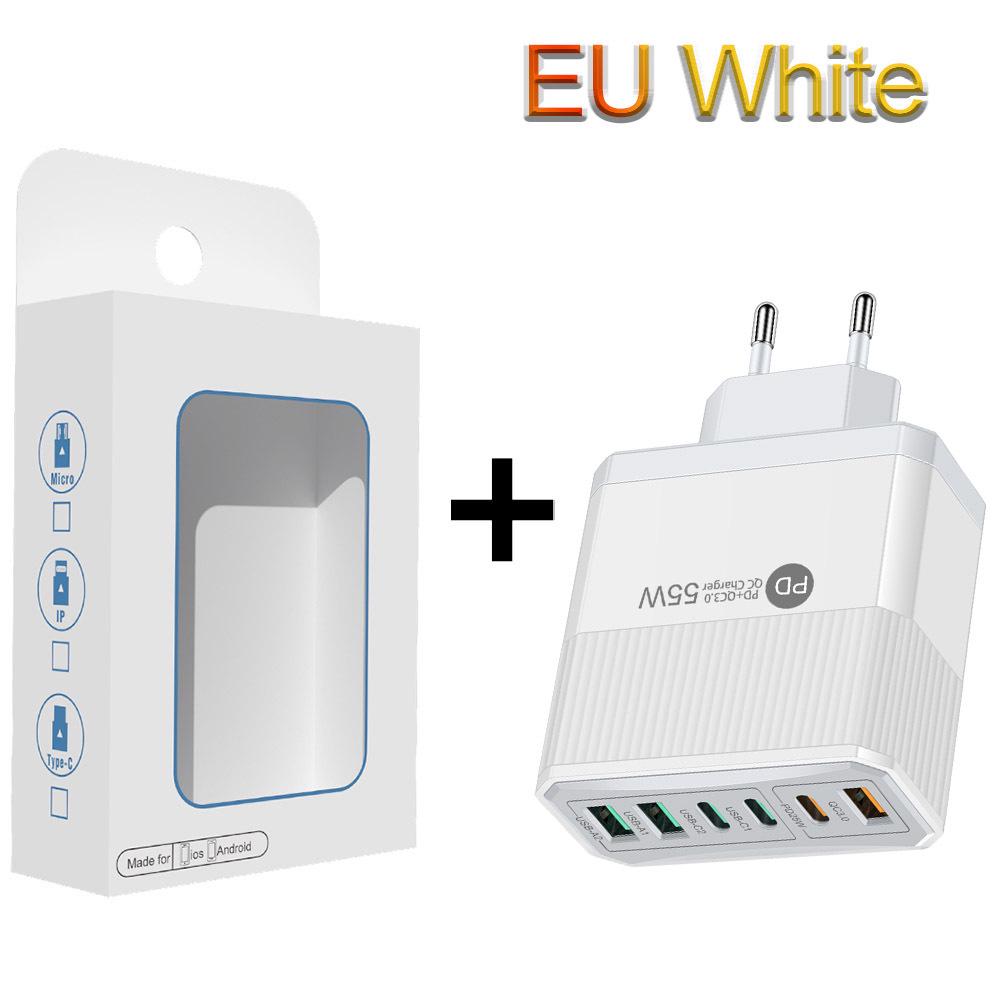 55W QC 3.0 Six-Port Fast Mobile Charger with PD, USB Ports, EU/US/UK Compatibility
