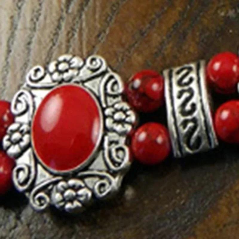 Women Fashion Vintage Ethnic Bracelet Korean Edition Double Layer Handicraft Retro Double Rowed Turquoise Bracelet Accessories