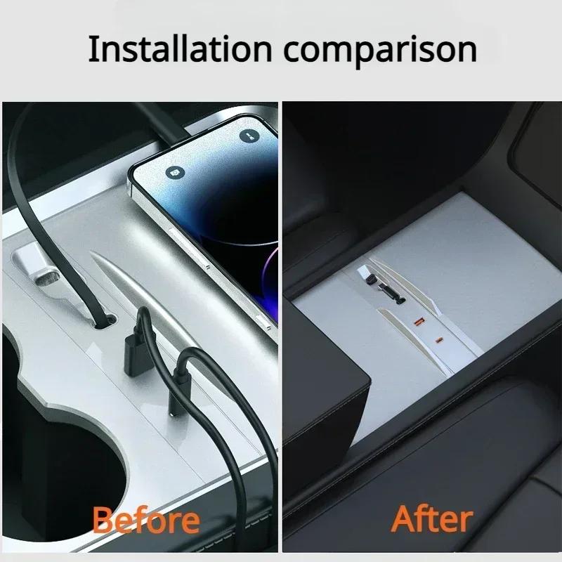 Schnelllader Auto USB Mittelkonsolenadapter Für Tesla Model 3 Highland 2024 Zubehör Dockingstation Shunt-Hub Schnellladung