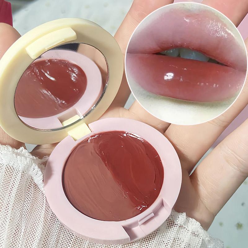 

Jelly Lip Gloss Palette Waterproof Moisturizing Water Light Red Lip Blam with Brush Lasting Non Sticky Cup Lips Makeup Cosmetic