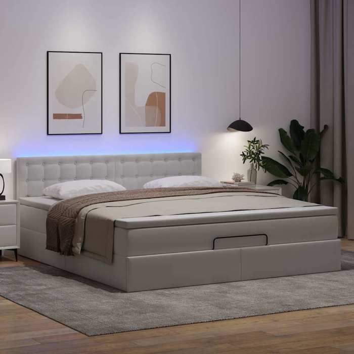 VidaXL Cadre de lit ottoman et matelas blanc pur 160x200 cm similicuir, cadre de lit, cadre de lit rembourré, cadre de lit 3312163