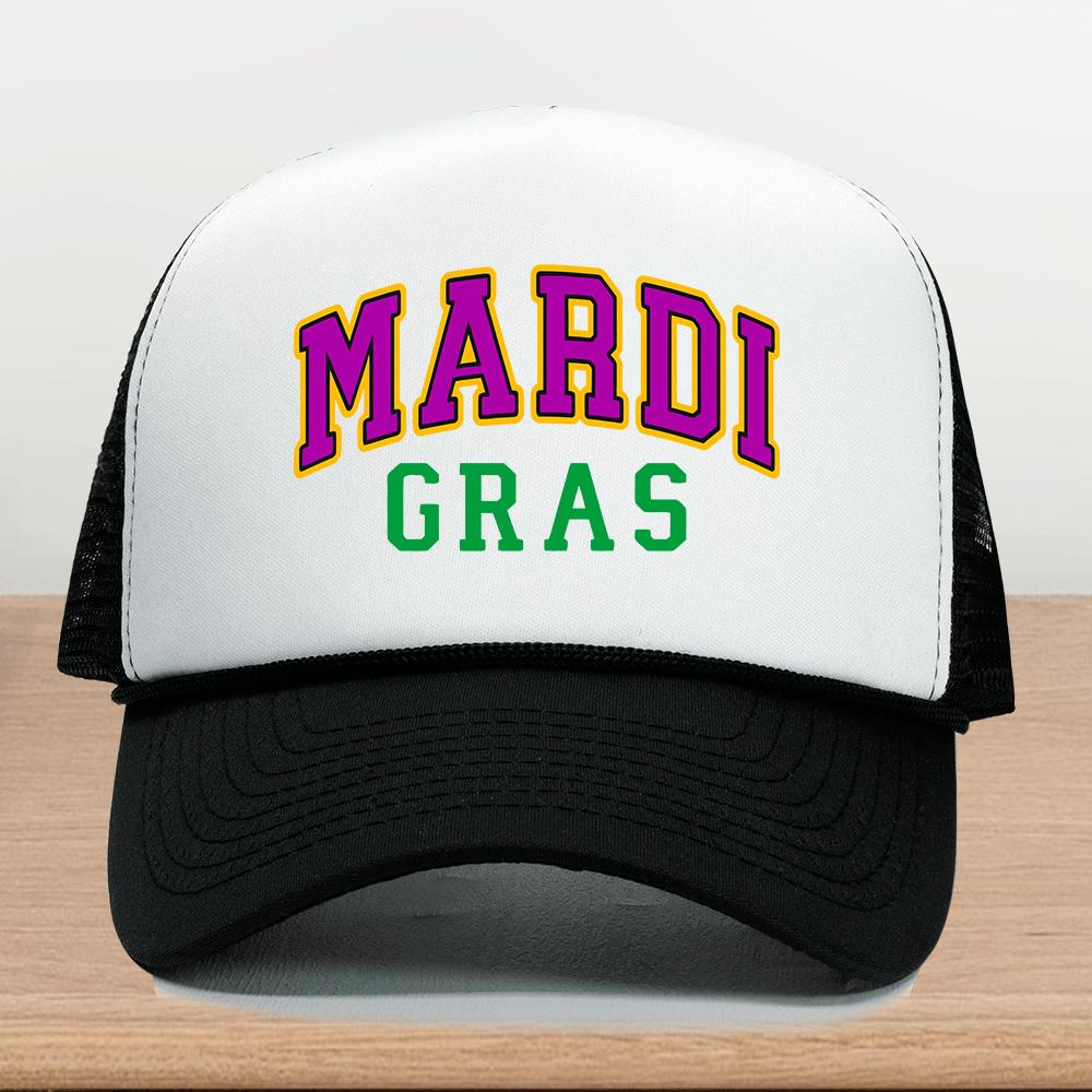 Mardi Gras Trucker Hat Purple Green Gold Print Mesh Back Baseball Cap Adult Casual Unisex
